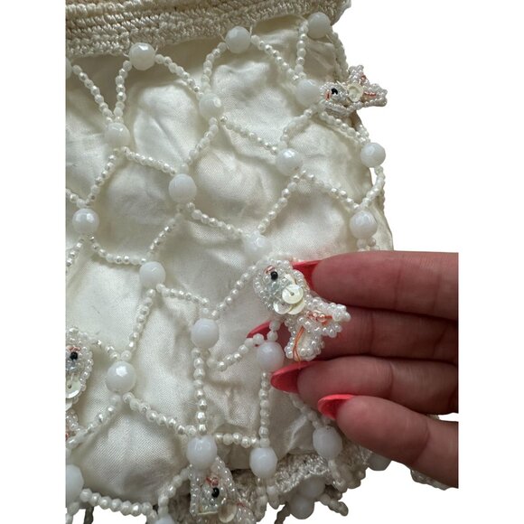 LA REGALE Vintage White Beaded Fish Cocktail Bag Purse - Picture 3 of 9
